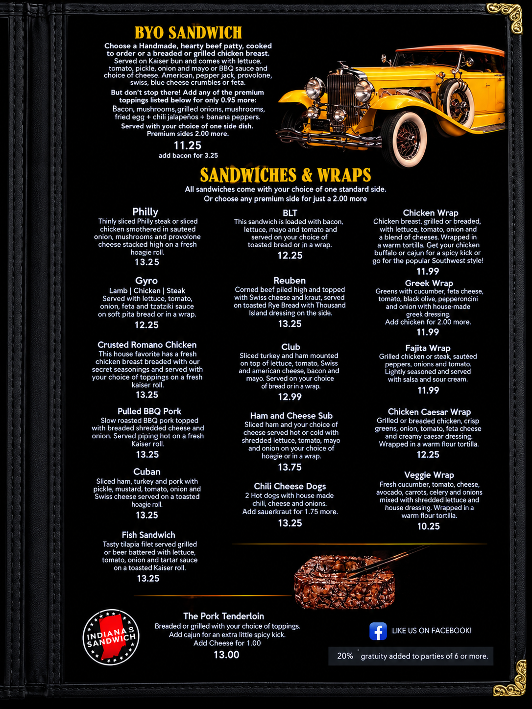 Gatsby's Pub & Grill menu — sandwiches and wraps
